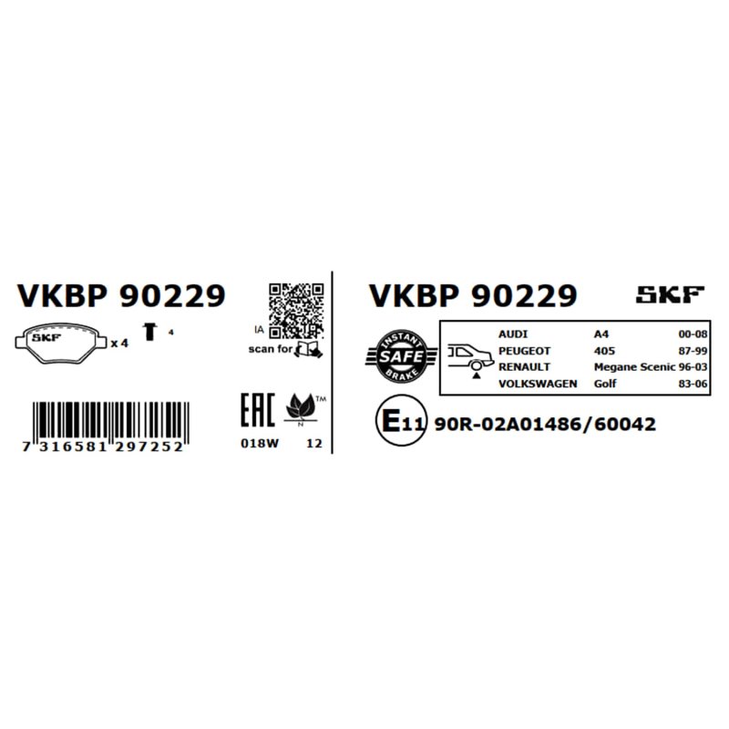 Brake Pad Set VKBP90229 SKF VKBP 90229 OE Ref 191698451A SKF