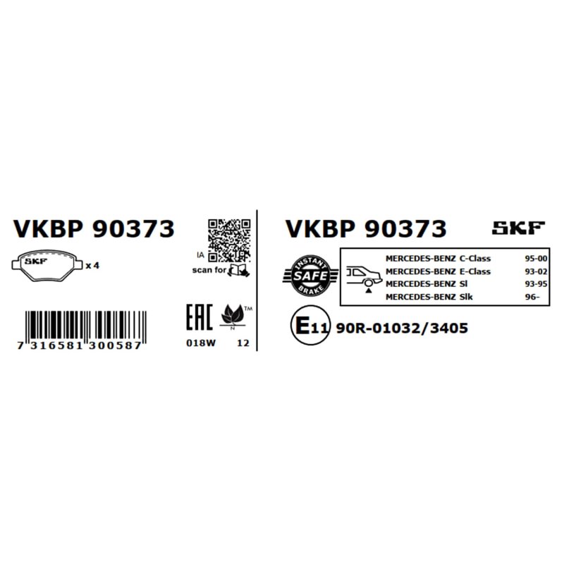 Brake Pad Set VKBP90373 SKF VKBP 90373 OE Ref 0014200220 SKF