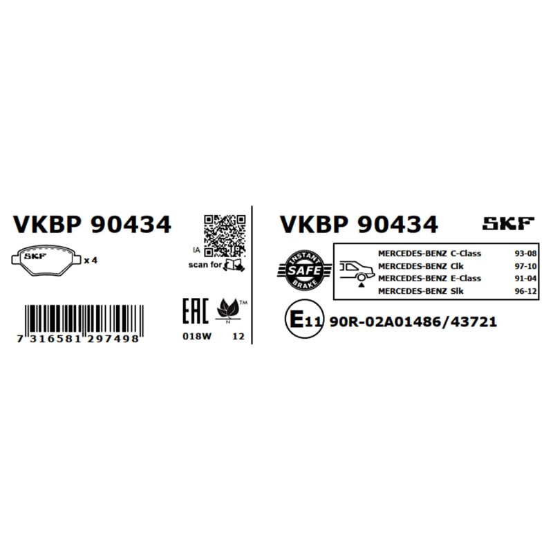 Brake Pad Set VKBP90434 SKF VKBP 90434 OE Ref 05139902AA SKF