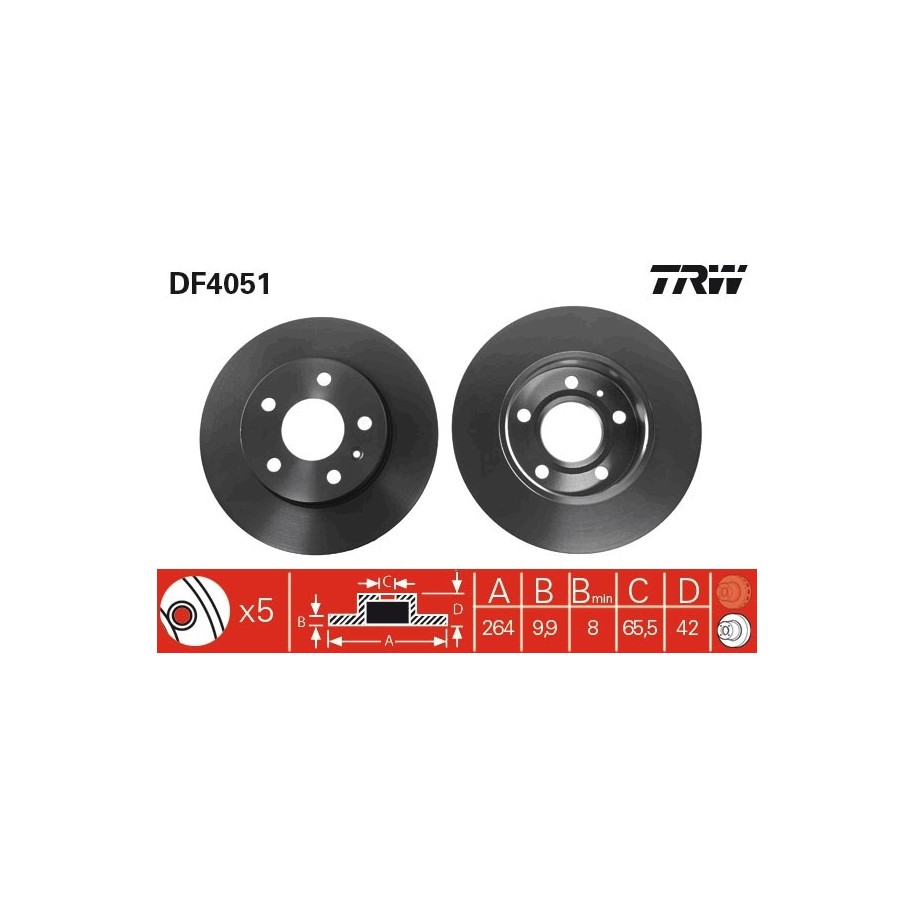 Disque de frein TRW DF4051 pour CHEVROLET, HOLDEN, VAUXHALL OE 90575113 TRW