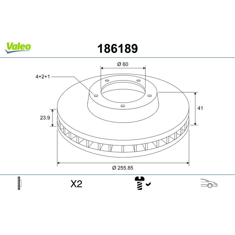 Disque de frein VALEO 186189 pour DAEWOO, GM KOREA, HOLDEN, VAUXHALL VALEO