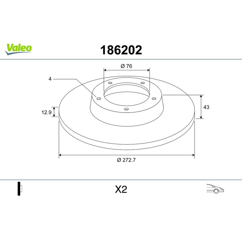 Disque de frein VALEO 186202 pour PEUGEOT, TALBOT OE 4246-42 VALEO