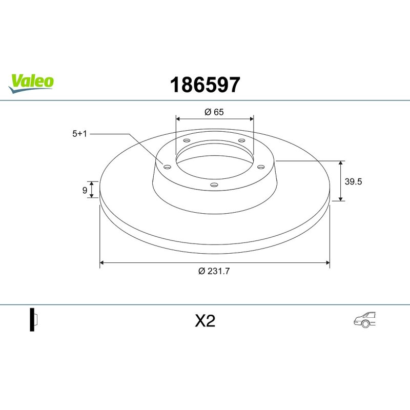 Disque de frein VALEO 186597 pour AUDI, SEAT, SKODA, VW OE 1J0615601 VALEO