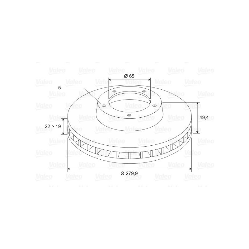 Disque de frein VALEO 186754 pour AUDI, SEAT, SKODA, VW OE 1K0615301AC VALEO