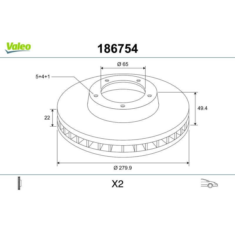 Disque de frein VALEO 186754 pour AUDI, SEAT, SKODA, VW OE 1K0615301AC VALEO