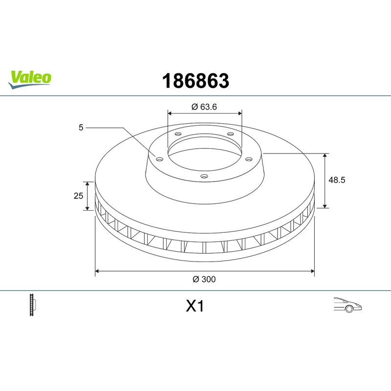 Disque de frein VALEO 186863 pour FORD, VOLVO OE 1223664 VALEO