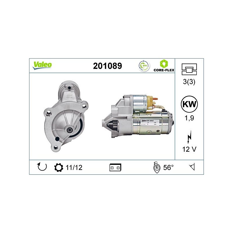 Démarreur VALEO 201089 pour CITROEN, DS, FIAT, LANCIA et plus. VALEO
