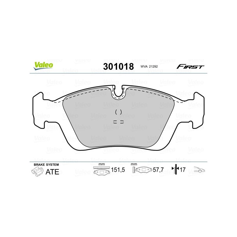Jeu de plaquettes de frein VALEO 301018 pour BMW, DE LA CHAPELLE OE 1160356 VALEO