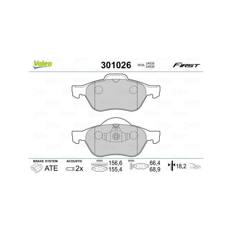 Plaquettes de frein VALEO 301026 pour AUDI, RENAULT, SEAT, SKODA, VW VALEO