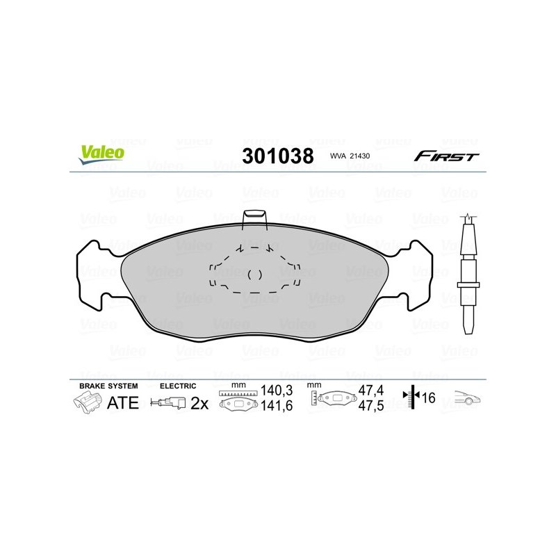 Jeu de plaquettes de frein VALEO 301038 pour CITROEN, PEUGEOT OE 4254-50 VALEO