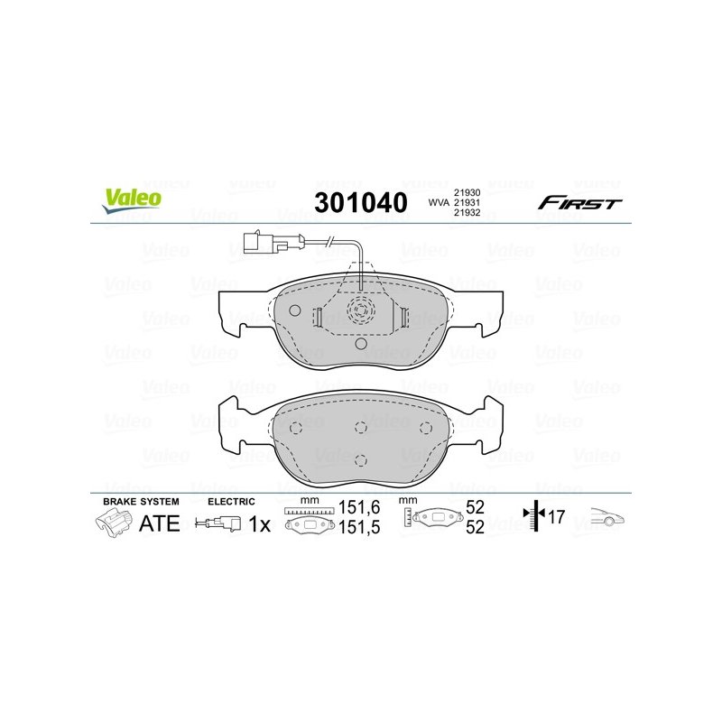 Jeu de plaquettes de frein VALEO 301040 pour ALFA ROMEO, FIAT, LANCIA OE 0009950713 VALEO
