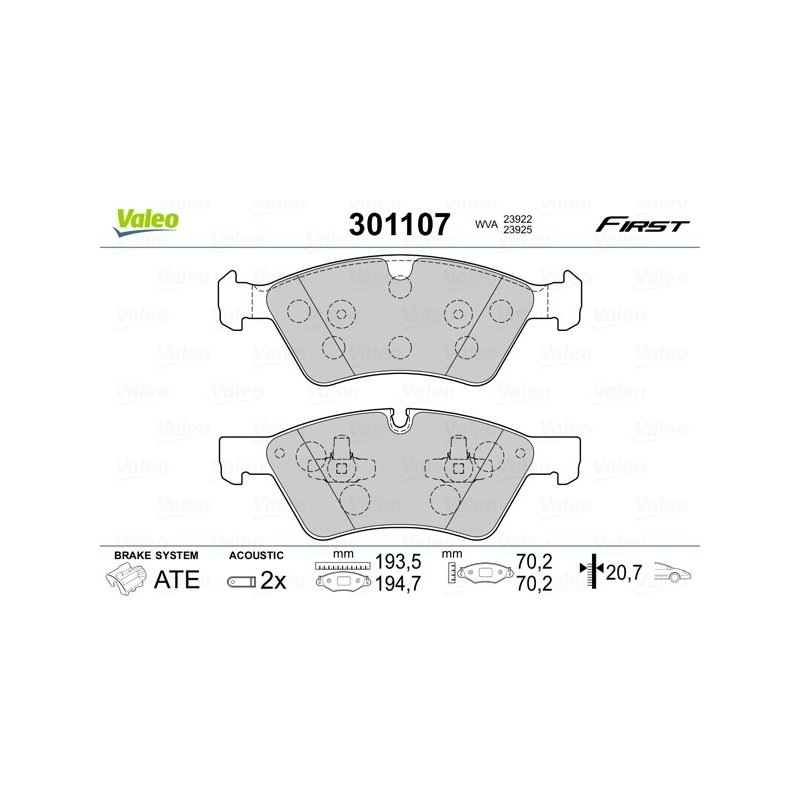Jeu de plaquettes de frein VALEO 301107 pour MERCEDES OE 0004201105 VALEO