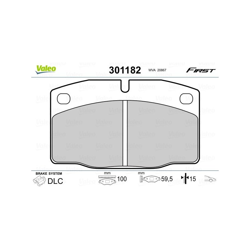 Jeu de plaquettes de frein VALEO 301182 pour BEDFORD, LOTUS, VAUXHALL OE 90167765 VALEO