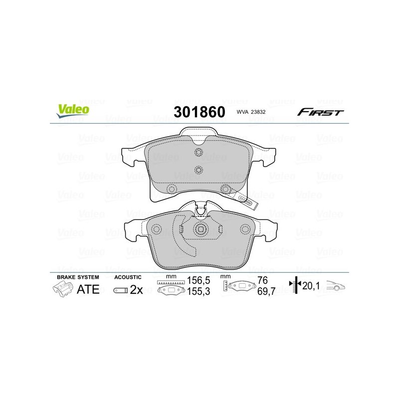 Jeu de plaquettes de frein VALEO 301860 pour HOLDEN, VAUXHALL OE 1605080 VALEO