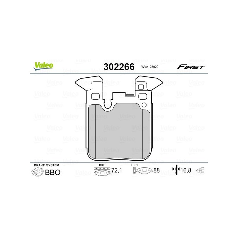 Jeu de plaquettes de frein VALEO 302266 pour BMW OE 2284989 VALEO