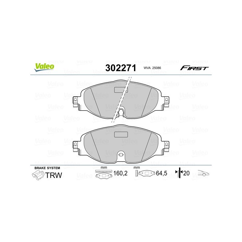 Plaquettes de frein VALEO 302271 pour AUDI, SKODA, VW OE 2Q0698151F VALEO