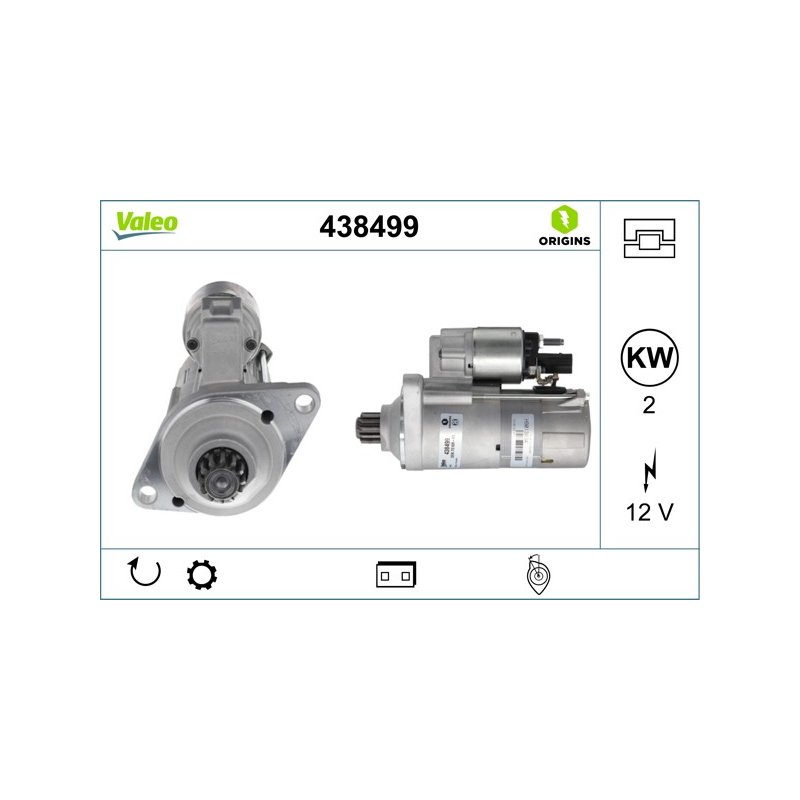 Démarreur VALEO 438499 pour AUDI, SEAT, SKODA, VW OE 02E911024A VALEO