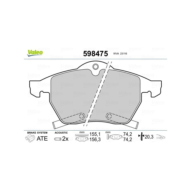 Jeu de plaquettes de frein VALEO 598475 pour HOLDEN, VAUXHALL, SAAB OE 1605177 VALEO