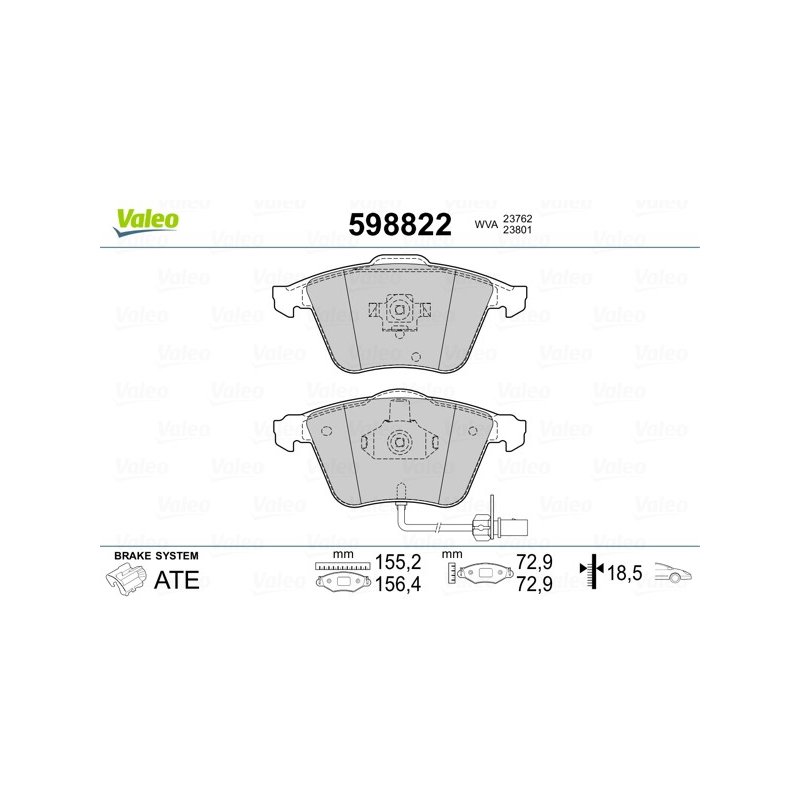 Jeu de plaquettes de frein VALEO 598822 pour CADILLAC, FORD, MAZDA, VAUXHALL et plus encore... VALEO