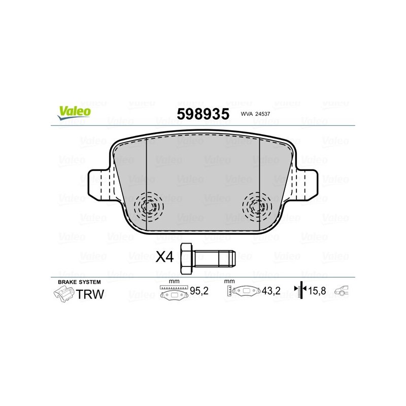 Jeu de plaquettes de frein VALEO 598935 pour FORD, LAND ROVER, PROTON, VOLVO VALEO