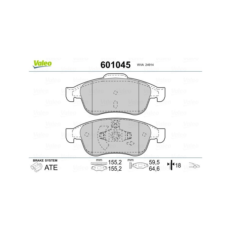 Plaquettes de frein VALEO 601045 pour DACIA, NISSAN, RENAULT, VW VALEO