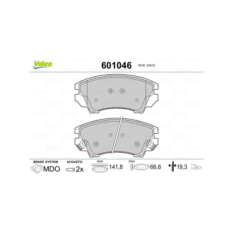 Jeu de plaquettes de frein VALEO 601046 pour BENTLEY, CHEVROLET, HOLDEN et plus encore... VALEO
