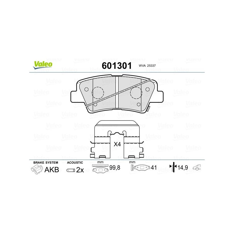 Jeu de plaquettes de frein VALEO 601301 pour HYUNDAI, KG MOBILITY, KIA et plus encore... VALEO