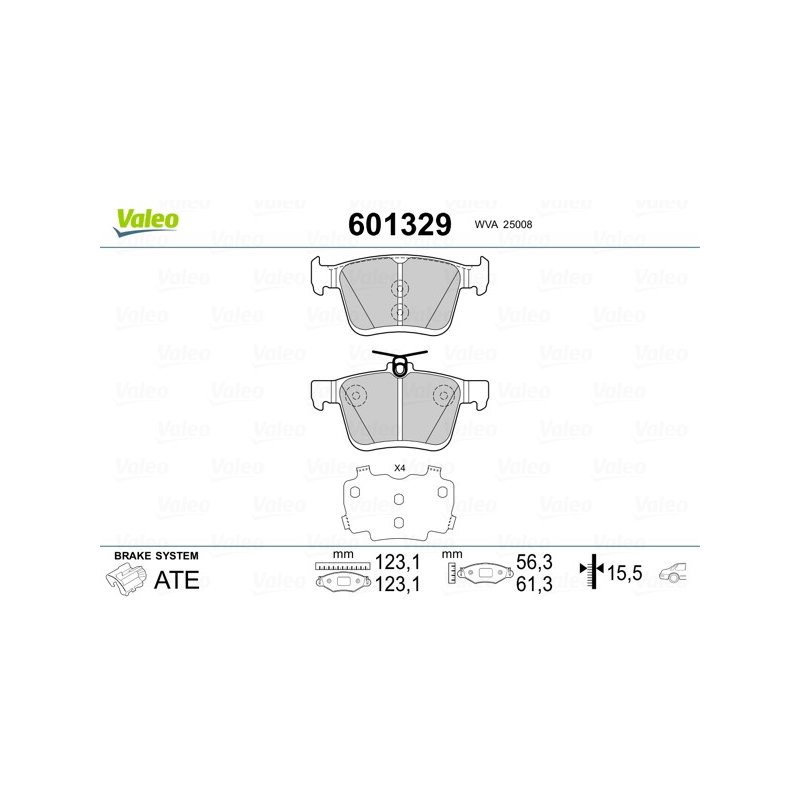Plaquettes de frein VALEO 601329 pour AUDI, SEAT, SKODA, VW OE 5Q0698451AD VALEO