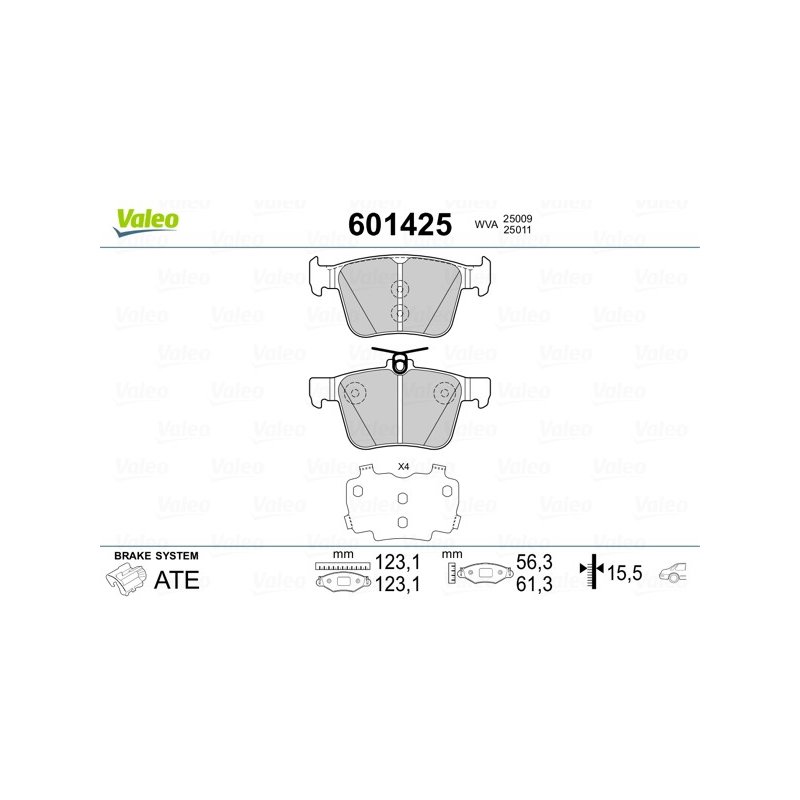 Plaquettes de frein VALEO 601425 pour AUDI, CUPRA, SEAT, SKODA, VW VALEO