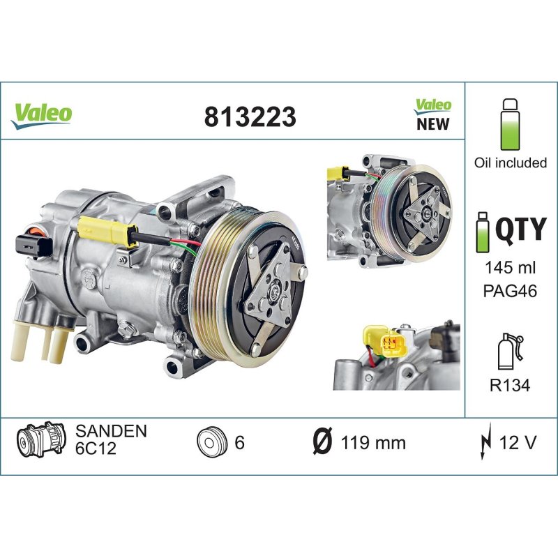 Compresseur de climatisation VALEO 813223 pour CITROËN, DS, DS (CAPSA), PEUGEOT VALEO