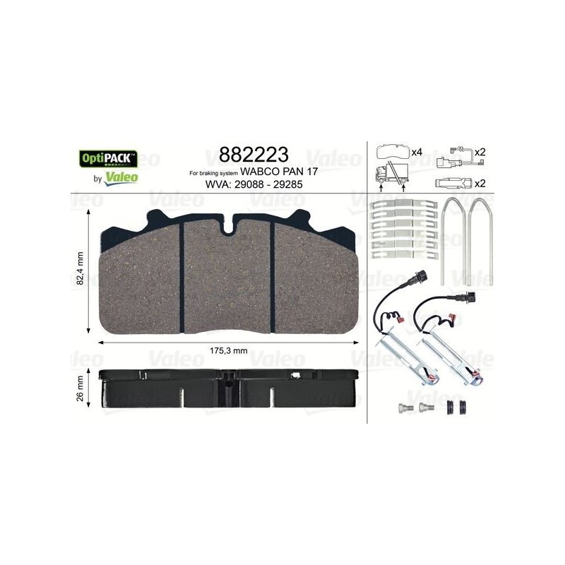 Jeu de plaquettes de frein VALEO 882223 pour camions DAF, IVECO, MAN, RENAULT VALEO
