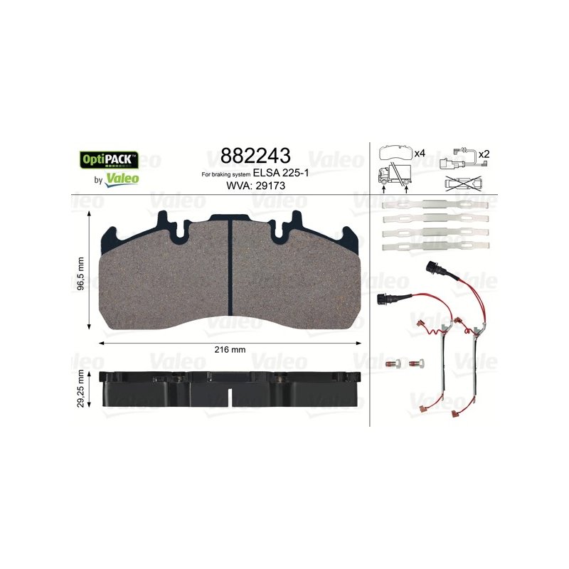 Jeu de plaquettes de frein VALEO 882243 pour camions RENAULT, VOLVO OE 20568712 VALEO