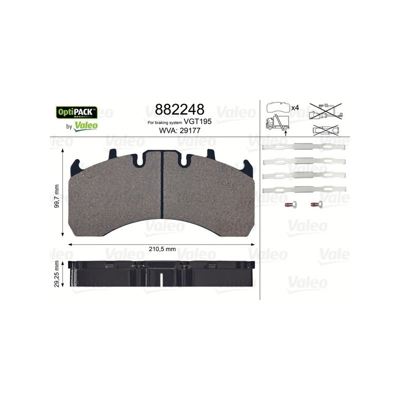 Jeu de plaquettes de frein VALEO 882248 pour camions RENAULT, VOLVO OE 20568713 VALEO