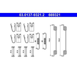 Kit de mâchoires de frein ATE 03.0137-9321.2 pour ABARTH, FIAT, LADA, TOYOTA