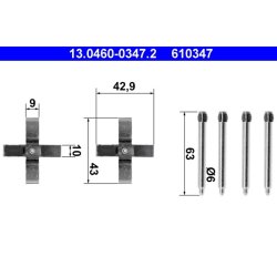 Brake Pad Accessory Kit ATE 13.0460-0347.2 OE Ref 1605007