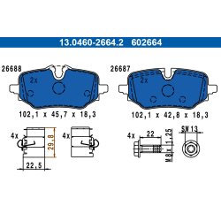 Brake Pad Set ATE 13.0460-2664.2 OE Ref 34208834998