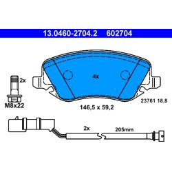 Jeu de plaquettes de frein ATE 13.0460-2704.2 pour LANCIA THESIS OE 9949293