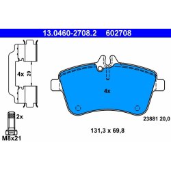 Brake Pad Set ATE 13.0460-2708.2 OE Ref 1694200120