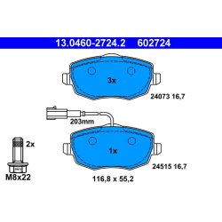 Jeu de plaquettes de frein ATE 13.0460-2724.2 pour LANCIA YPSILON OE 77364331
