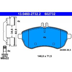 Brake Pad Set ATE 13.0460-2732.2 OE Ref 0054201520