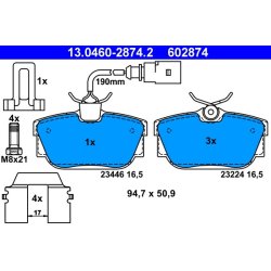 Brake Pad Set ATE 13.0460-2874.2 OE Ref 7D0698451J