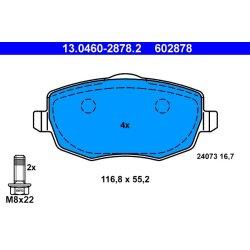 Jeu de plaquettes de frein ATE 13.0460-2878.2 pour LANCIA YPSILON OE 77362360