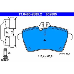 Brake Pad Set ATE 13.0460-2885.2 OE Ref 1694200220