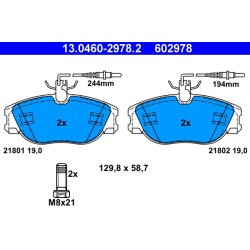 Jeu de plaquettes de frein ATE 13.0460-2978.2 pour CITROEN, FIAT, LANCIA et plus encore...