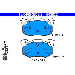 Jeu de plaquettes de frein ATE 13.0460-3822.2 pour RENAULT, 19, CLIO OE 7701203919