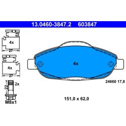 Brake Pad Set ATE 13.0460-3847.2 OE Ref 425426