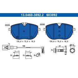Jeu de plaquettes de frein ATE 13.0460-3892.2 pour VW OE 7LA698151B