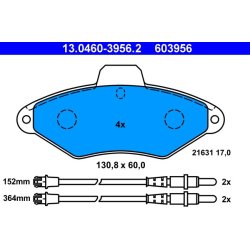 Jeu de plaquettes de frein ATE 13.0460-3956.2 pour CITROËN XANTIA OE 95667786