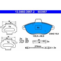 Jeu de plaquettes de frein ATE 13.0460-3957.2 pour CITROËN, FIAT, PEUGEOT OE 425150