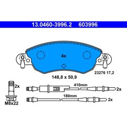 Jeu de plaquettes de frein ATE 13.0460-3996.2 pour CITROËN C5 OE 425214